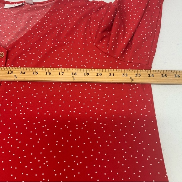 Susan Graver Liquid Knit Blouse Top 3X  Button Front Red Polka Dot Stretch Work - Picture 8 of 10